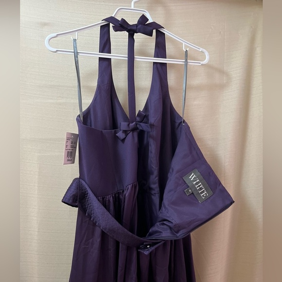 Vera Want White Elegant Purple Halter Maxi Dress or Gown with Side Slit Size 10 - Picture 11 of 12